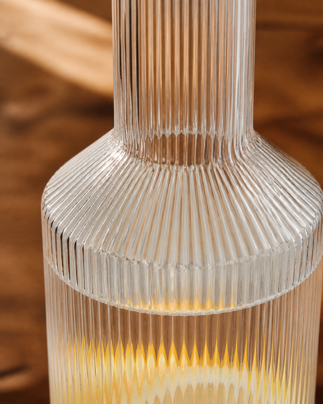 Fluted Carafe handcrafted glass carafe with clear ribbed texture