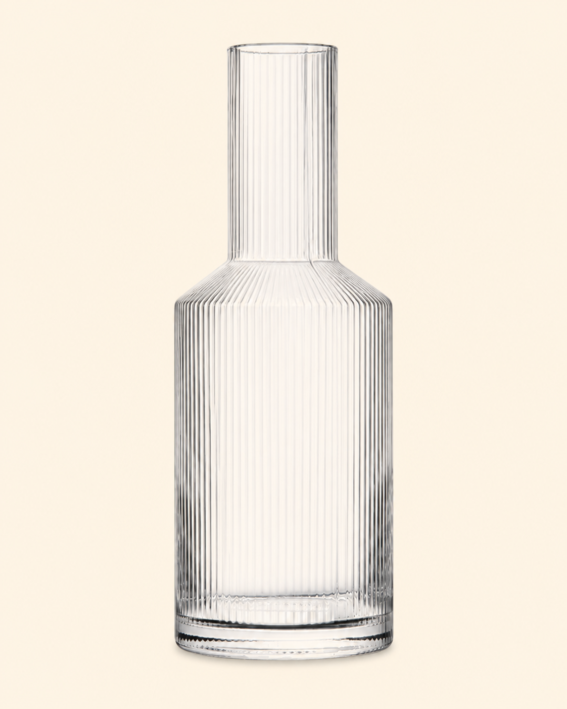 Fluted Carafe tall ribbed glass carafe with smooth neck and flat base
