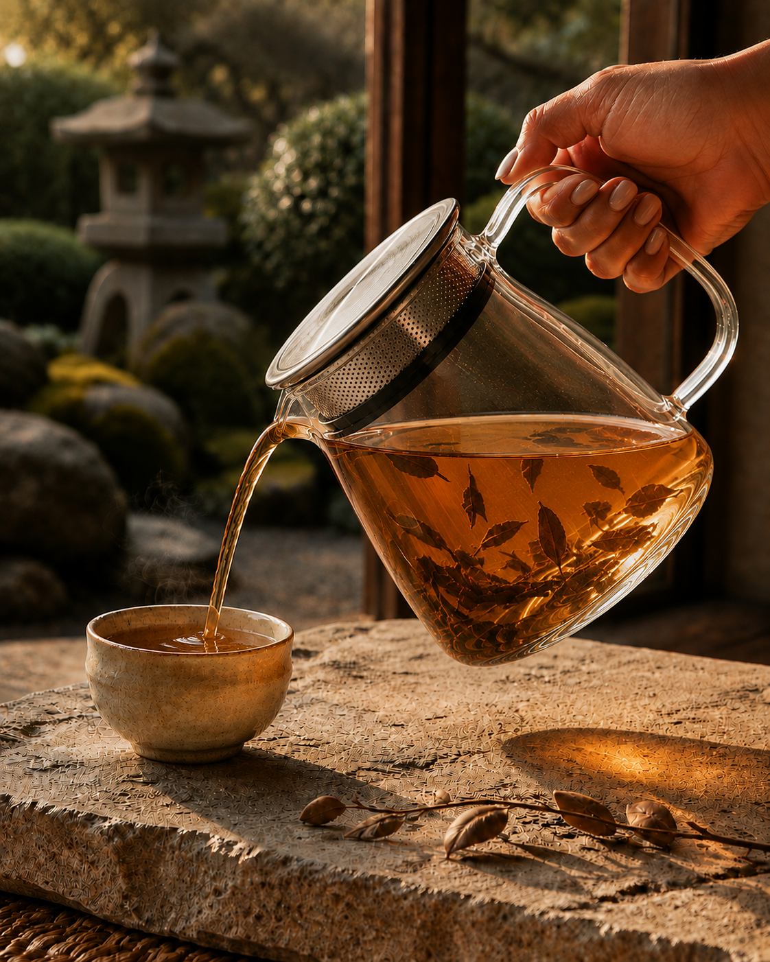 Ember Bloom glass teapot spout and open curved handle detail