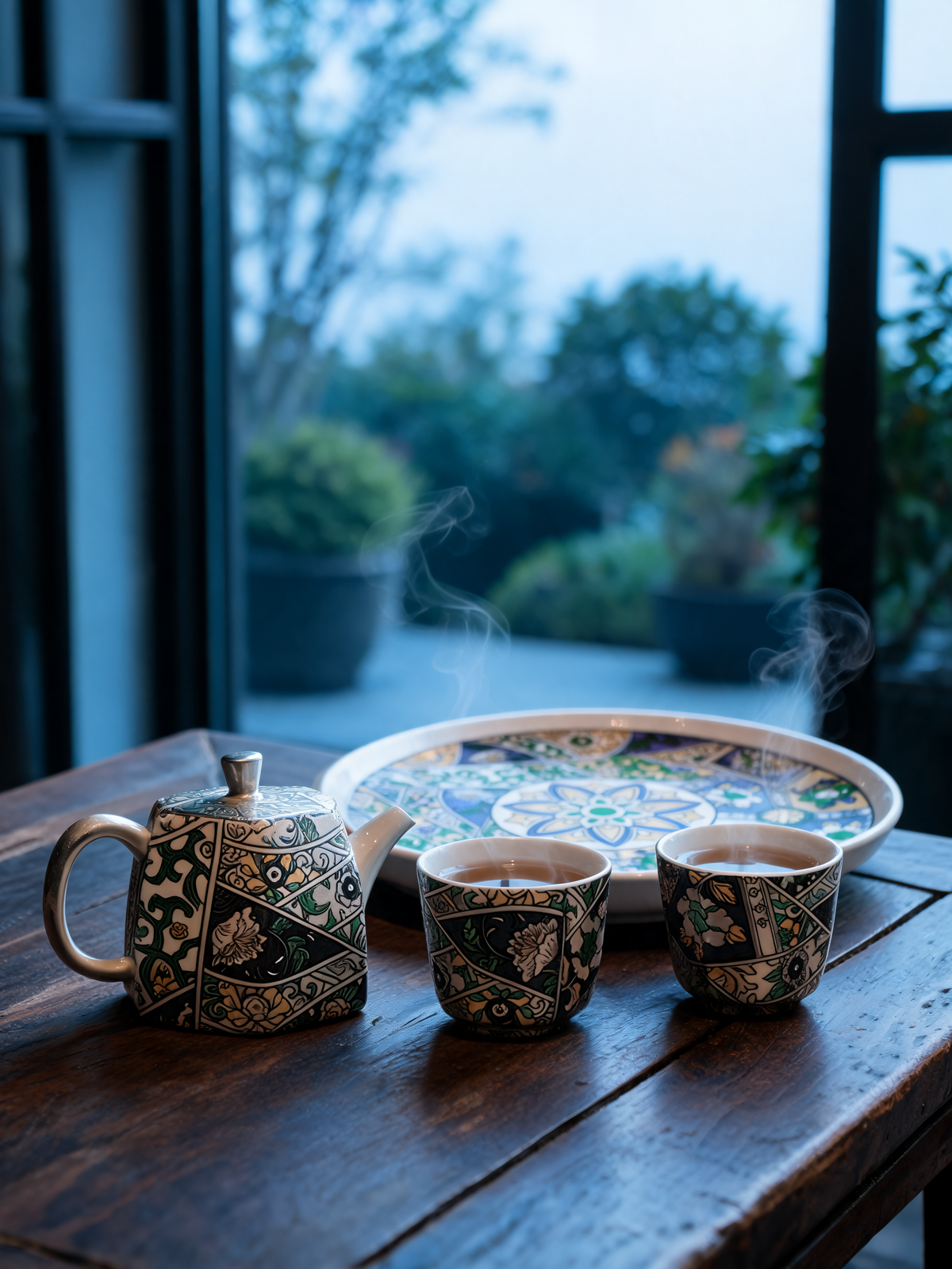 Baihua tea set with matching cups and serving tray