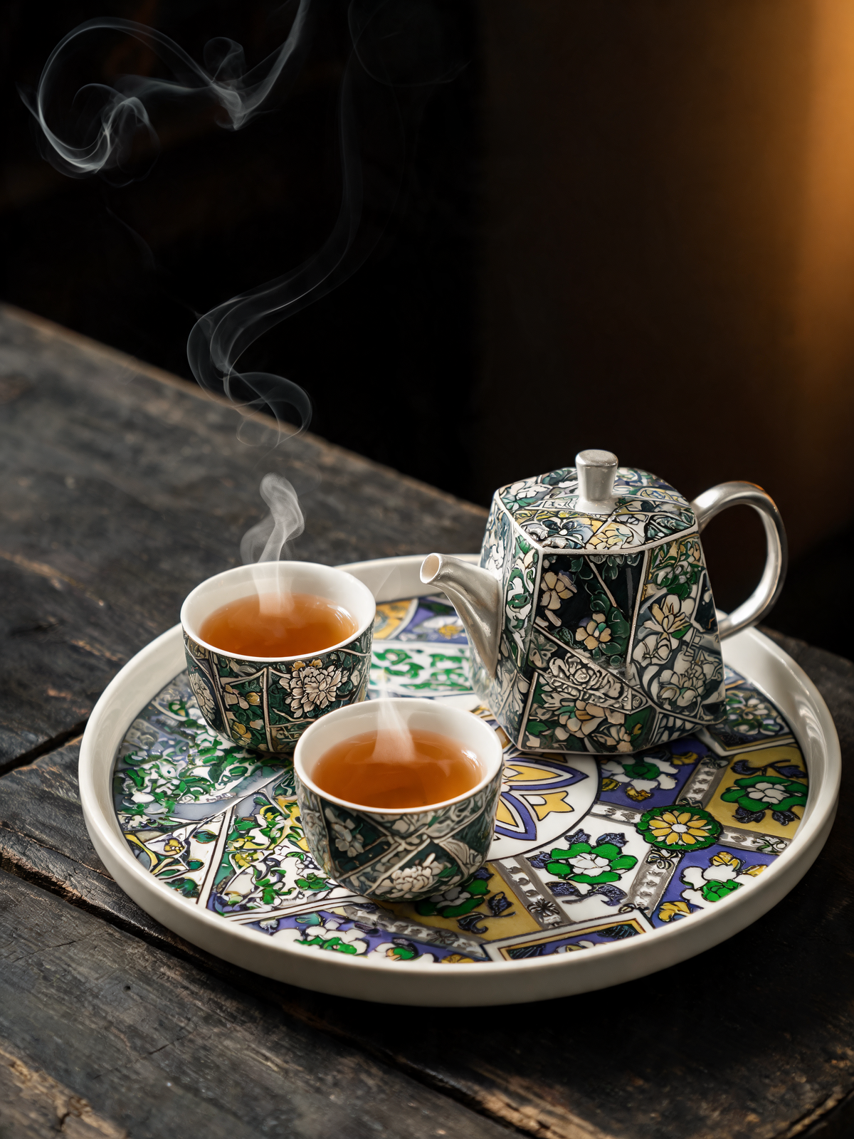 Full Baihua porcelain tea set displayed on its tray