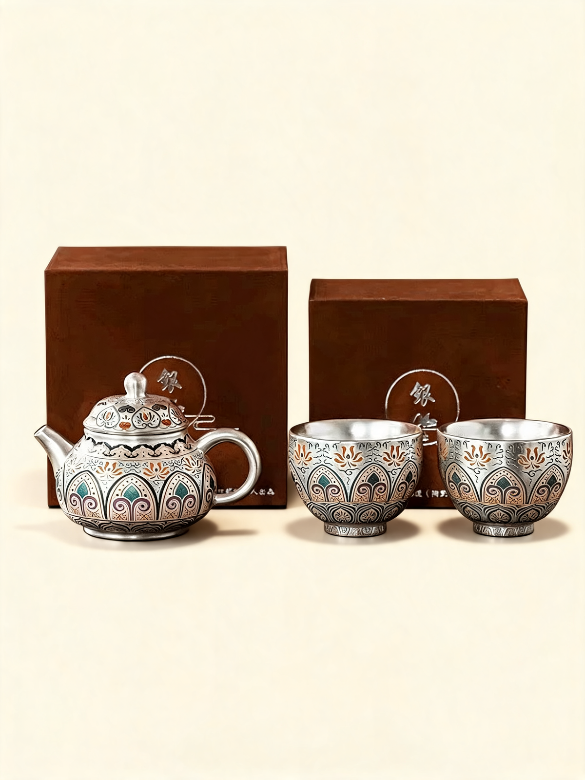 Fengming silver cloisonne teapot with lotus and phoenix motif