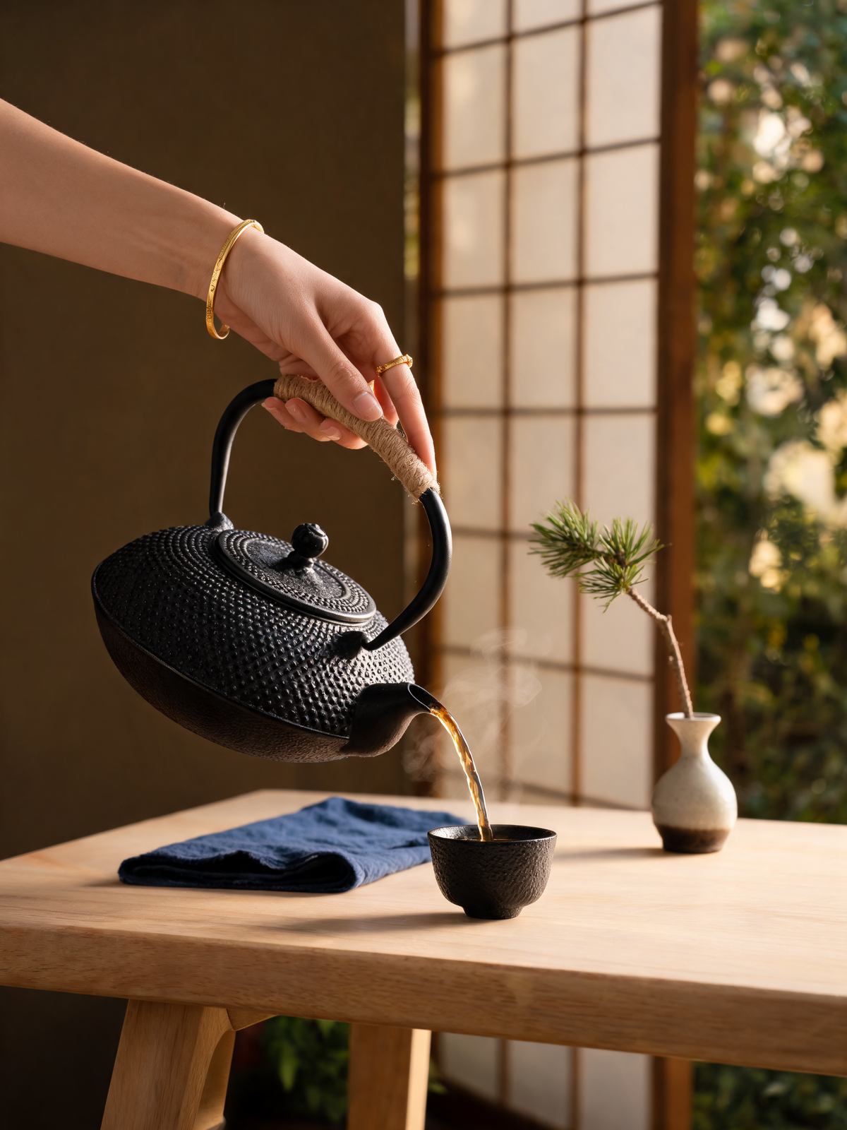 Hira cast iron teapot wide grounded base detail