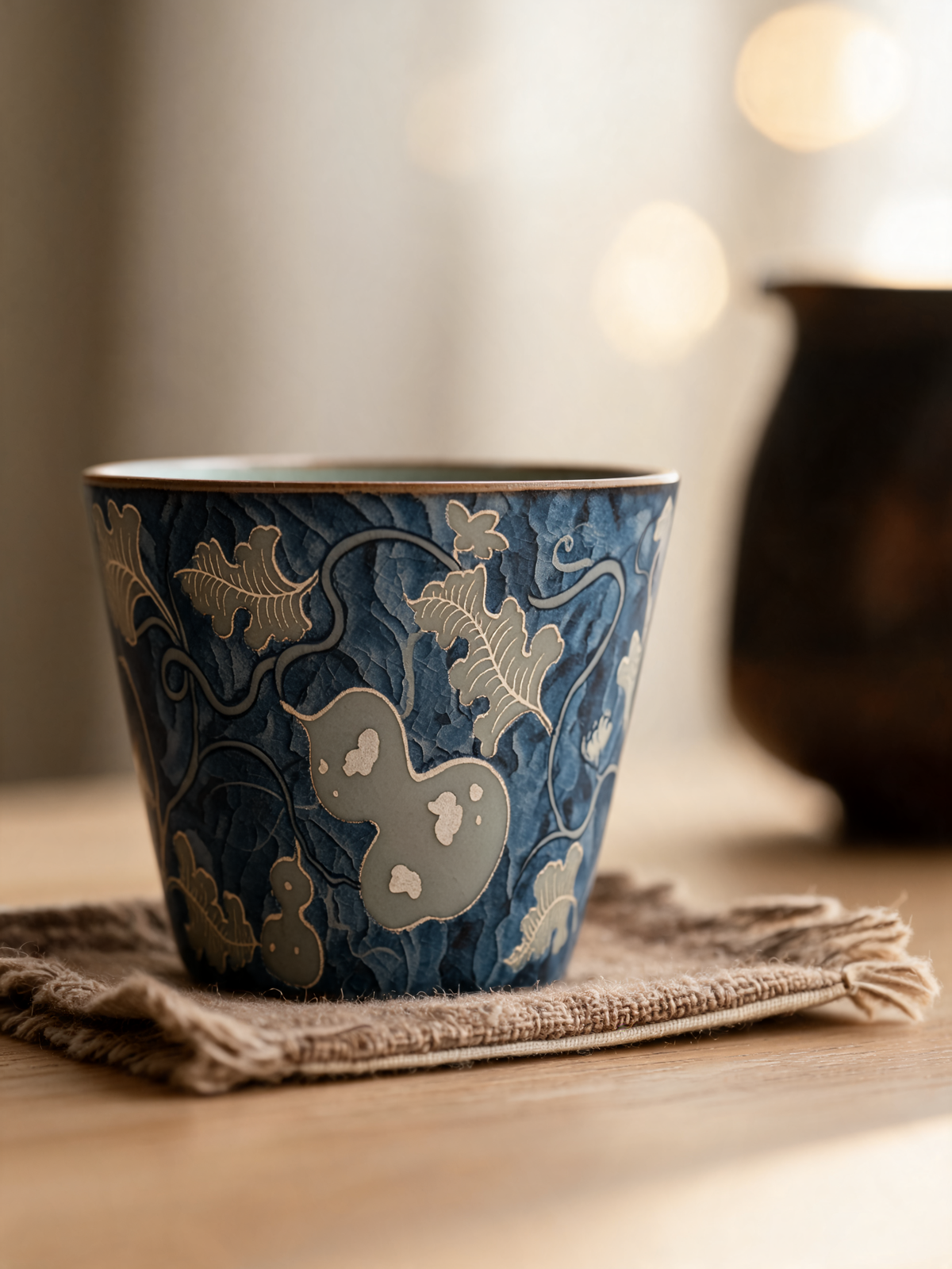 Detail of the gourd and scrolling vine blue and white motif