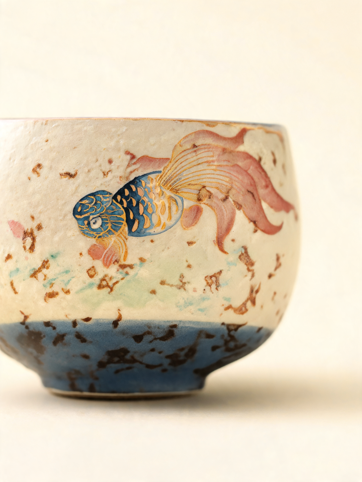 Jinyu Mantang tea cups with blue and cream koi design