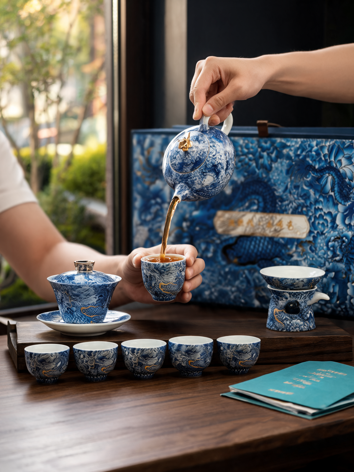 Longfeng gaiwan with hand-painted dragon motif