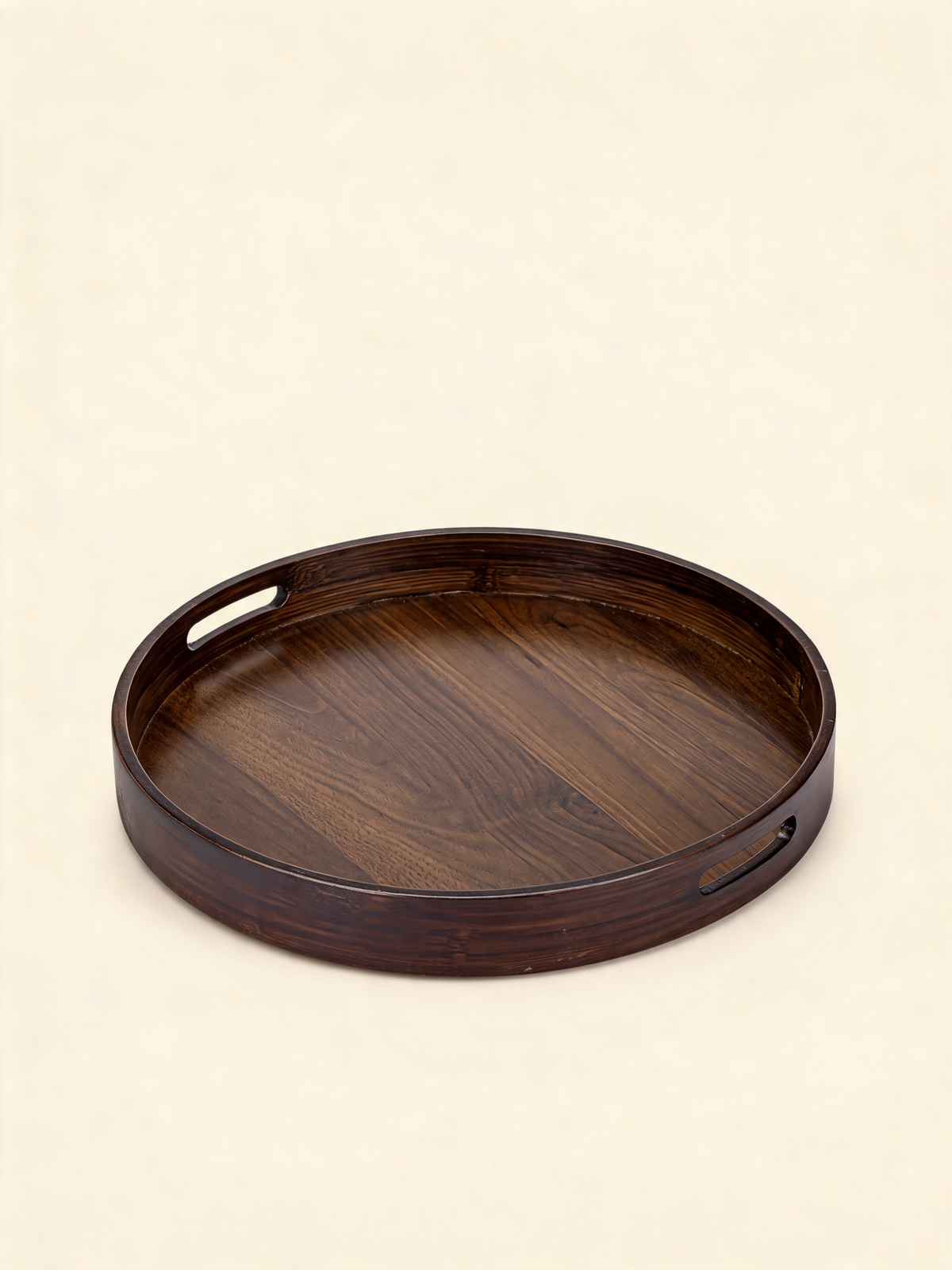 Natural Bamboo Round Tray two integrated open side handles