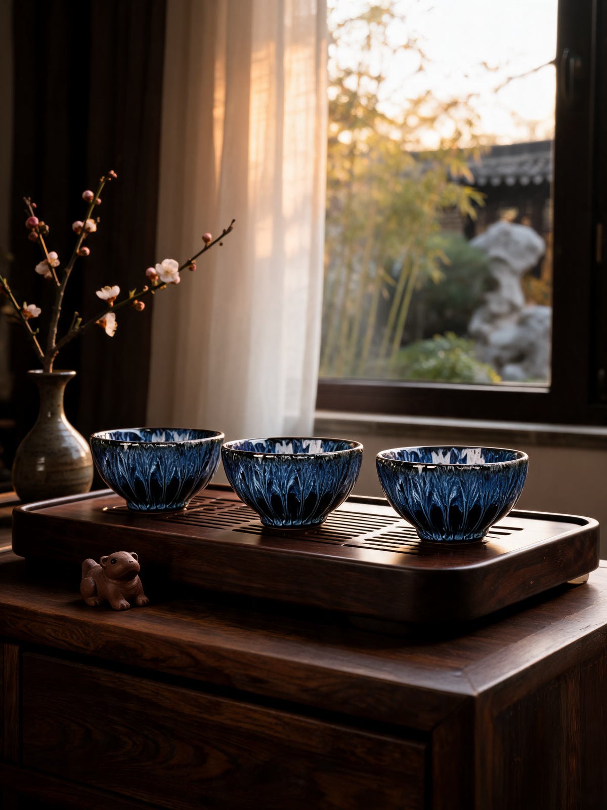 Nebula Bloom Cup 120 ml tea cup with radiating blue striations
