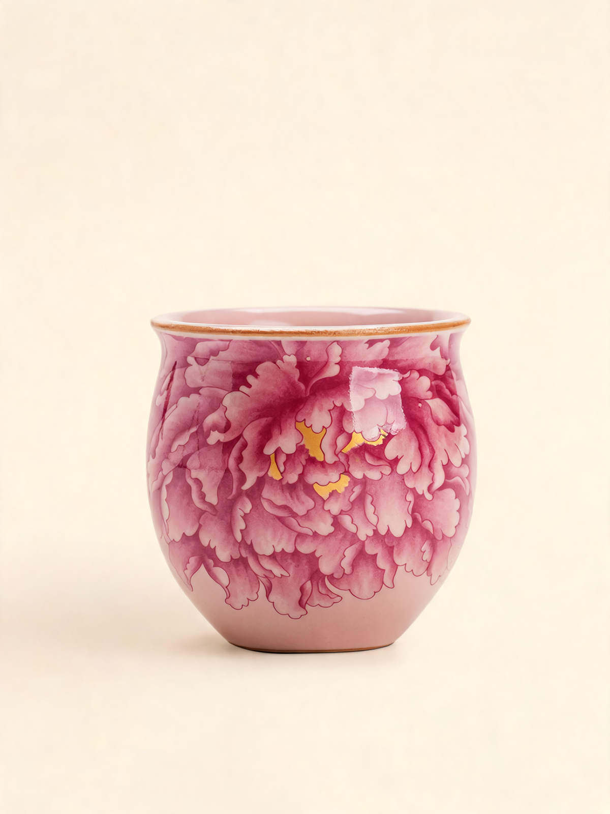 Peony Bloom Cup Ru inspired porcelain tea cup with pink peony motif