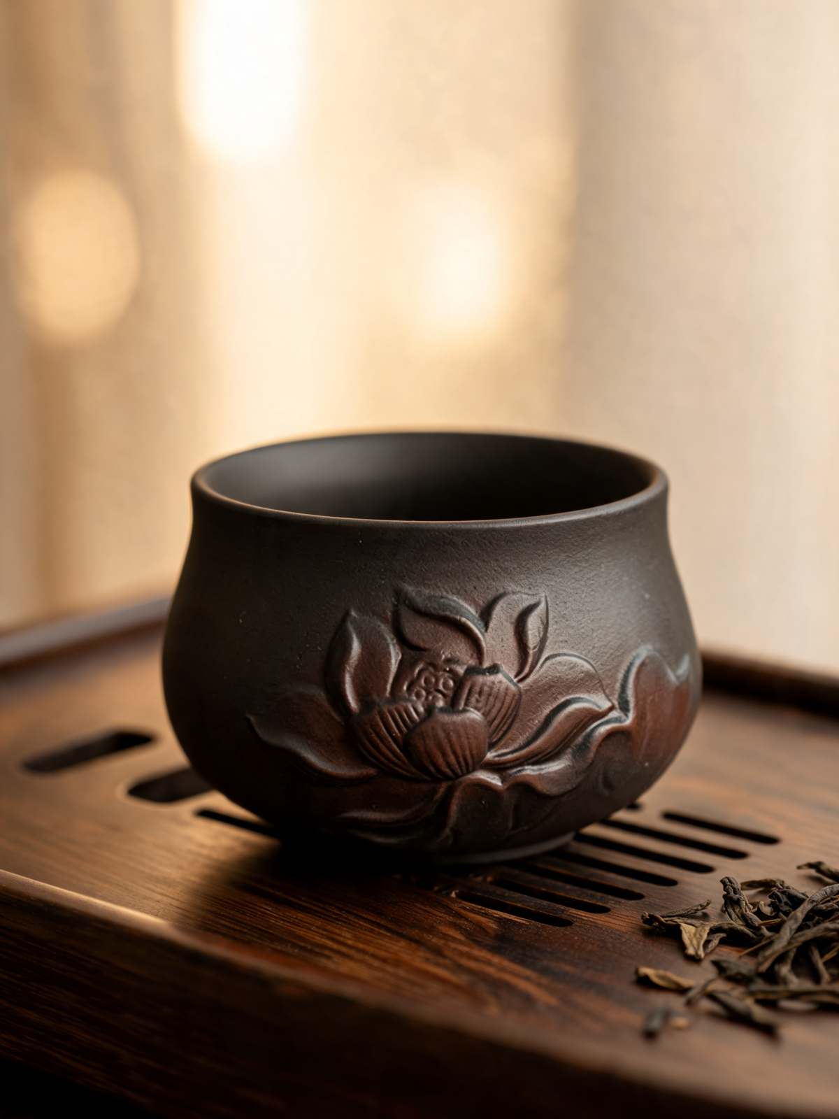 Purple Clay Lotus Cup natural unglazed matte clay surface