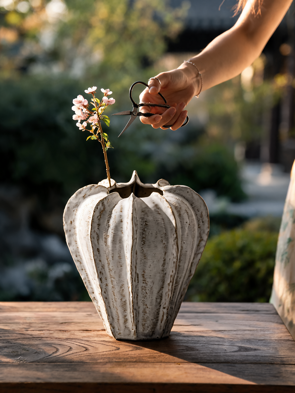 Ribbed Ceramic Vase gourd inspired ribbed organic form