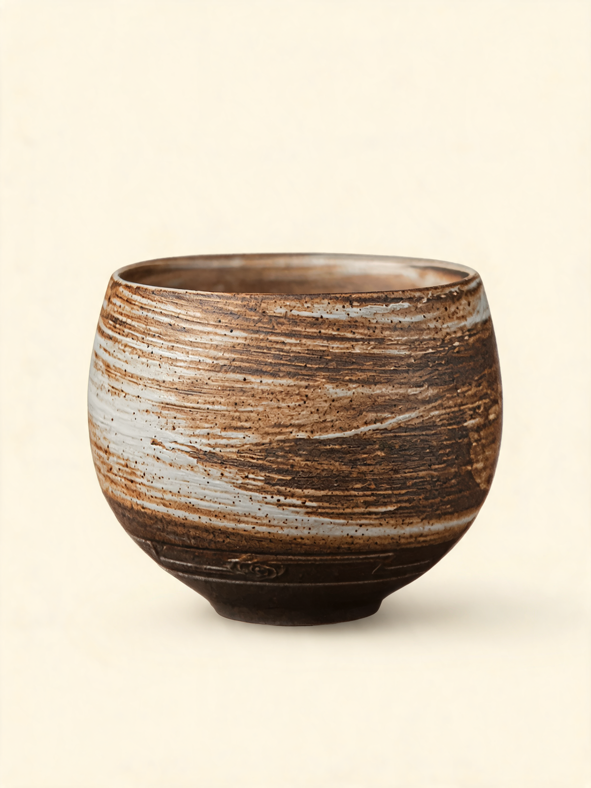 Shadow White Cup ceramic tea cup with ochre and cream brushed striations