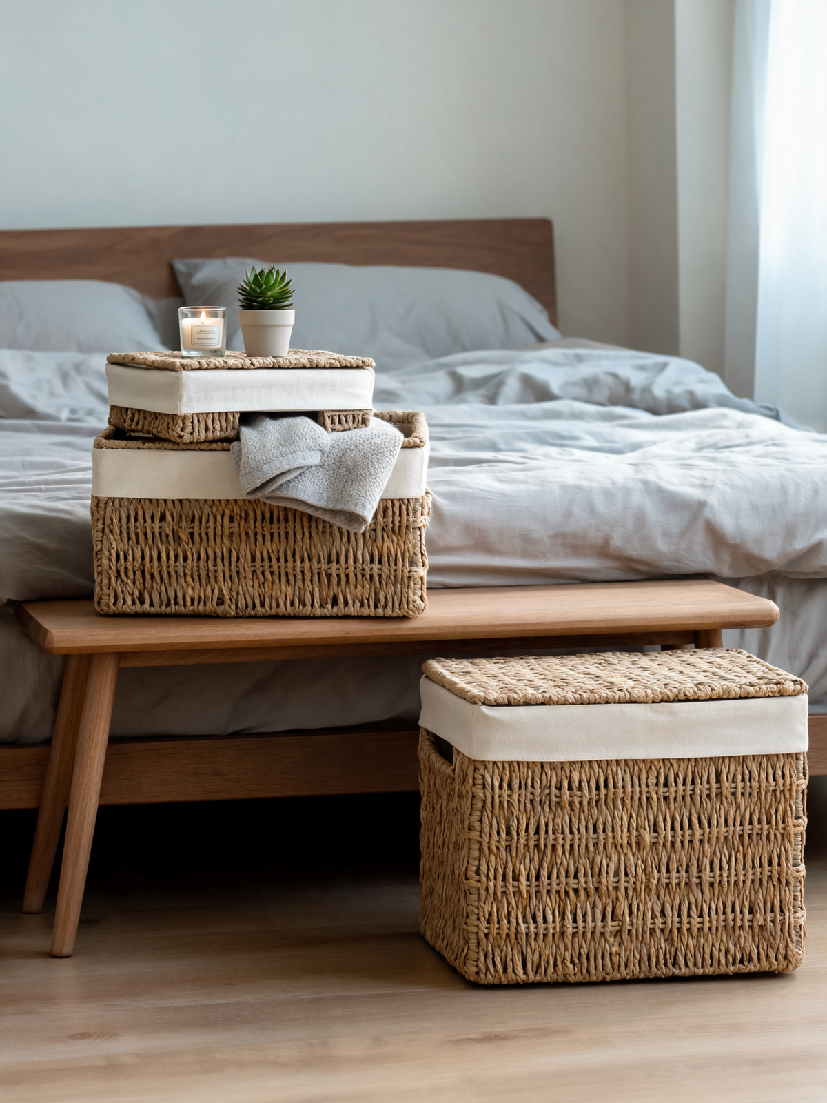 Woven Storage Basket rectangular lidded basket in five sizes