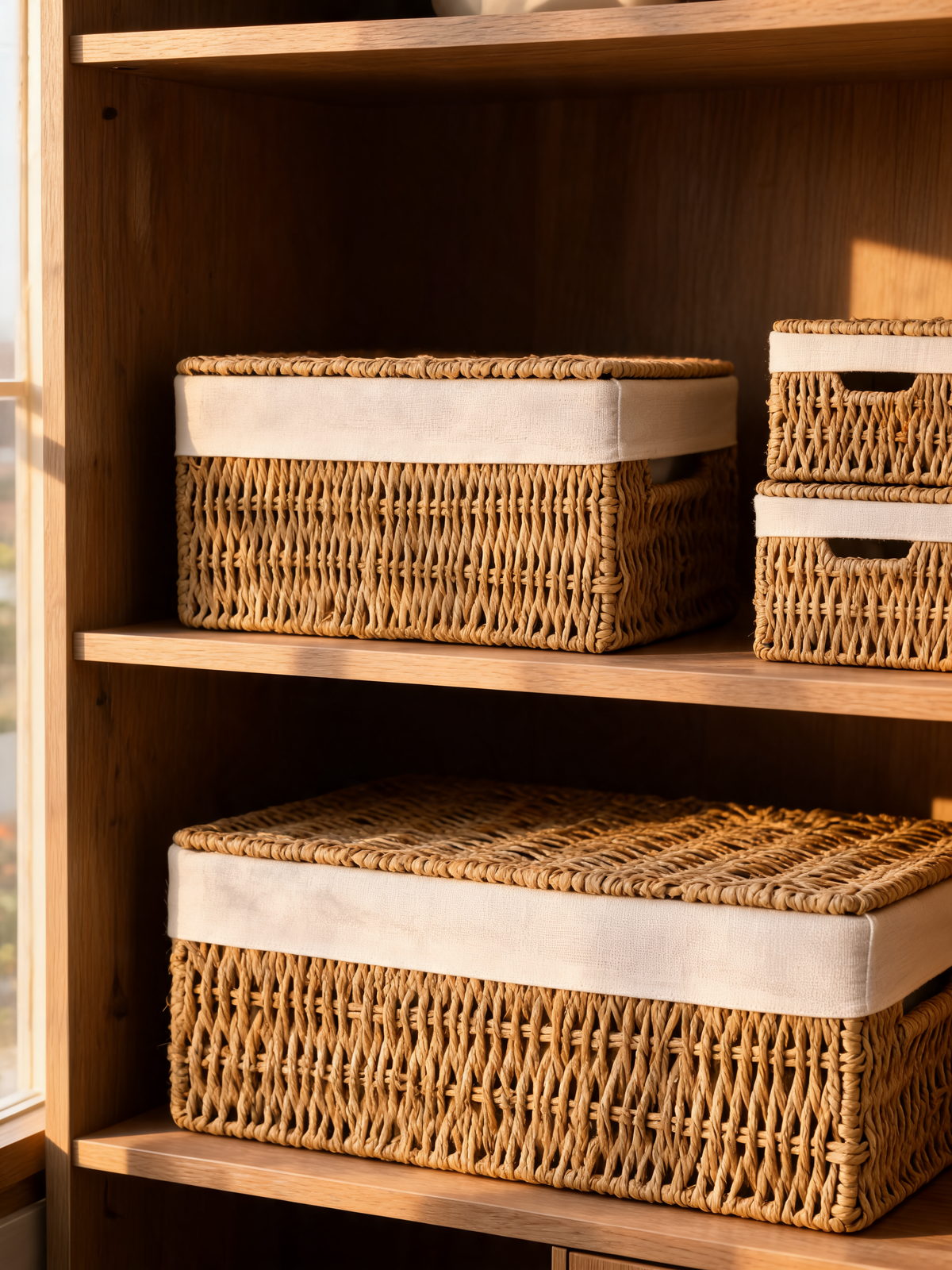 Woven Storage Basket integrated side cutout handles