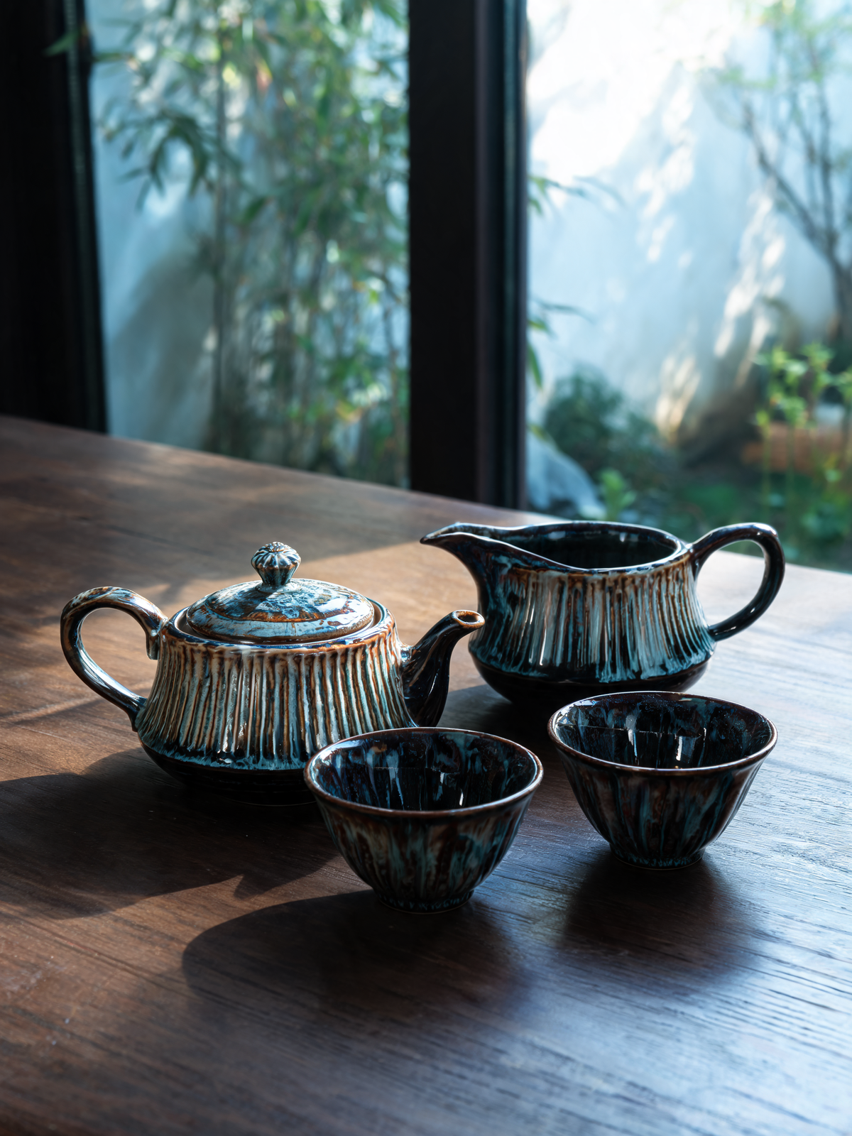Detail of the rust and blue glaze transitions on the Xingyun teapot